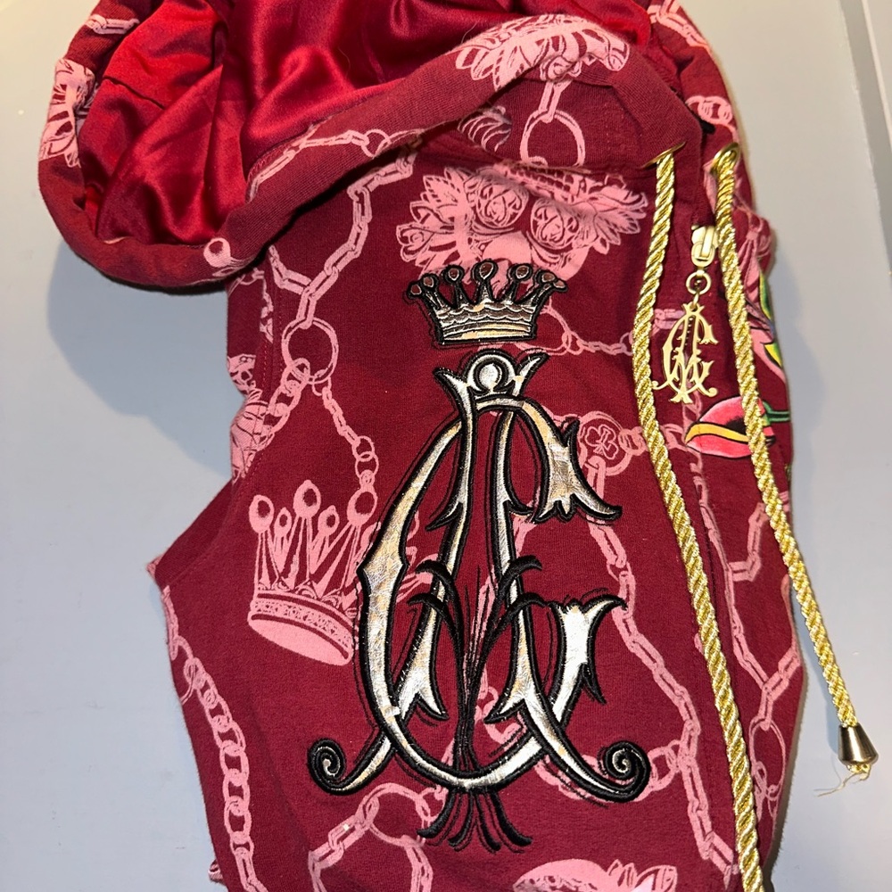 Christian Audigier Red Hoodie with Gold Accents